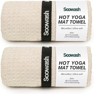 SOOWASH 2 Pack Hot Yoga Towel, Yoga Mat Towel for Hot Yoga Non Slip with Strap, Microfiber Yoga Mat Accessories, Soft Absorbent Quick Dry, Pilates Exercise Fitness 28" X 72" Beige