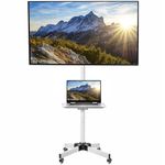 VIVO Mobile TV Cart for 13 to 60 inch Screens up to 25kg, LCD LED OLED 4K Smart Flat and Curved Panels, Rolling Stand with Laptop DVD Shelf, Locking Wheels, Max VESA 400x400, White, STAND-TV04MW