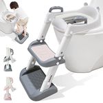 Potty Training Toilet Seat Toddler Toilets Seats Kids Steps Trainer with Stairs Splash Guard Baby Toilet Stool Soft Padded Toddlers Child Height Adjustable Non-Slip Childs Wc Chair Step Ladder | Grey