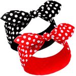 2 Pieces Polka Dot Headband Bandana Headband 50s Costume Hair Accessories Bows Wide Headwrap for Women and Girls (Red, Black,Big Dots)