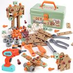 Fltengle 144PCS Kids Play Tool Set Toys with Play Electric Drill and Carry Case Tool Box Pretend Play Toys Kids Educational Construction Toys Building Kit for 3 4 5 6 7 Years Old Boys Girls