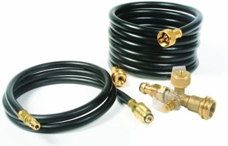 Camco Propane Brass 4 Port Tee- Comes with 5ft and 12ft Hoses, Allows for Connection Between Auxiliary Propane Cylinder and Propane Appliances (59123) , Black