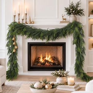 N&T NIETING 6FT Christmas Norfolk Pine Garland Real Touch Pine Artificial Faux Greenery Garlands Winter Christmas Garland for Table Mantle Fireplace Holiday Indoor Outdoor Xmas Decorations (6 Pcs)