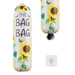 Plastic Bag Holder, Sunflower Wall Mount Grocery Bag Holder Washable Shopping Trash Bag Dispenser Storage Cute Sunflower Home Kitchen Decor 20x8 in Organizer Bag Carrier Gifts for Mom Wife Grandma