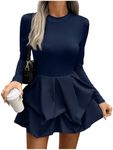 MakeMeChic Women's Long Sleeve Mock Neck Mini Dress Ruffle Hem A Line Short Dresses Blue Large