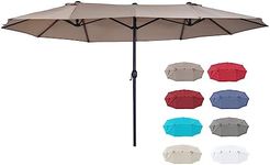 Outsunny Extra Large 15ft Patio Umbrella, Double-Sided Outdoor Umbrella with Crank Handle and Air Vents for Backyard, Deck, Pool, Market, Tan