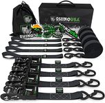 Rhino USA Ratchet Tie Down Straps (Set of 4) - 800 kg Max Break Strength, 2.5cm x 4.6m Tie Downs with Hooks (4pcs) - Strap for Ski Bike Furniture Moving & Securing Cargo - Black