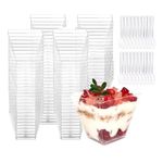 HIYAA 50Pcs Dessert Cups, 2oz/60ml Mini Dessert Bowls Clear Hard Plastic Reusable Cheesecake Pots with 50Pcs Plastic Spoons for Puddings,Tiramisu,Mousses,Parfaits,Trifles,Party,Birthday