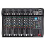 Depusheng DT12 Studio Audio Mixer 12-Channel DJ Sound Controller Interface w/USB Drive for Computer Recording Input, XLR Microphone Jack, 48V Power, RCA Input/Output for Professional and Beginners