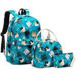 Yusudan Cat Girls School Backpack Set, Kids Teens School Bag Bookbag with Lunch Bag Pencil Bag