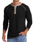 Sailwind Mens Henley T-Shirt Long Sleeve Cotton Tops Casual Shirt (Black, L)