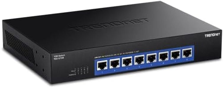 TRENDnet 8-Port 10G Switch, TEG-S708, 8 x 10G RJ-45 Ports, 160Gbps Switching Capacity Rack mountable, Ethernet Splitter, NDAA & TAA Compliant, Lifetime Protection, Black