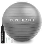 Exercise Fitness Swiss Yoga Ball - Anti Burst Extra thick with Hand Pump for Home Gym -Birthing Ball for Yoga, Pilates, Fitness, Pregnancy & Labour (L (68-75 cm), Silver)