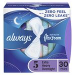 Always, Infinity With FlexFoam Pads For Women, Size 5, Extra Heavy Overnight Absorbency With Wings, 30 Count