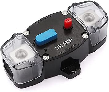 Tuijodaix 12-24 Volt DC 250A Circuit Breaker Manual Reset, 0-8 Gauge Trolling Motor Auto Car Stereo Audio Inline Fuse Block Holders Inverter for Automotive Rv Marine Boat(250Amp)