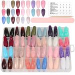 HAOSHUOGE 24 Colors (576 Pcs) Smooth Short Press On False Nail Set. 24 Colors Of Short Smooth False Nails. 5 Sheets Of Jelly Glue (120 Pcs). 1 Nail File And Cuticle Stick. French False Nails for Nail Art, Reusable Short Stick-on Nails for Women, Suitable For Free DIY (Almond Shape)