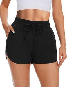 DDOBB High Waisted Running Shorts for Women with Pockets, 2.5" Black Athletic Workout Gym Yoga Spandex Dolphin Elastic Shorts Black X-Large