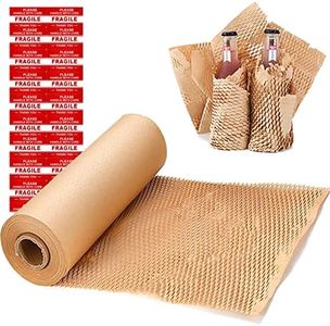 onesimcr Honeycomb Packing Paper Wrap 15"x131' Sustainable Alternative to Bubble Wrap for Moving/shipping/packing Roll with 20 Fragile Sticker Biodegradable & Fully Recylable…