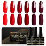 Shining She Nail Polishes Set, 6 Colours Burgundy Dark Glitter Red Gel Polish Set Soak-Off UV/LED Nail Polish Gel for Nail Art Salon DIY Home, 8ML