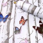 wolpin Wall Stickers DIY Wallpaper (45 x 500 cm) 3D Stark Trees and Butterflies Decals Self Adhesive Waterproof Kids Room Wardrobe, Wall Decor Nature, White