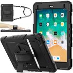 SEYMAC stock Case for iPad 6th/5th Generation 9.7'', Air 2 / Pro 9.7 Inch Case, Sturdy Shockproof Case with Screen Protector, Pencil Holder, 360 Rotating Stand/Hand Strap, Shoulder Strap, Black