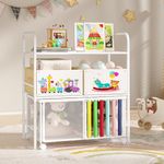 MESHDO Metal Kids Toy Storage Organizer, Boys&Girls Muti-Functional Toy Storage Rack and Moveable Toy Box with Elastic Band for Stuffed Animal, Children Storage Carbinet for Playroom/Bedroom/Nursery