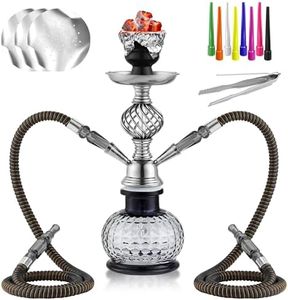 12'' Hookah Set 2 Hose Hookah Set With Everything - Modern Shisha Hookah Glass Vase Hollow-Carved, Hookah Foil, Hookah Tips (Black)