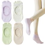 Yoga Pilates Non Slip Grip Socks for Women (4 Pairs) Non Skid Gripper Crew Socks for Yoga Hospital Pilates Barre Home (Cotton, 9)