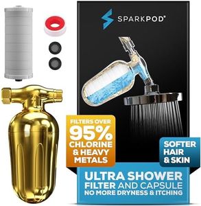 SparkPod Ultra Shower Filter - Shower Head Water Filter & Cartridge - 150 Stage Equivalent, Removes Up to 95% of Chlorine, Heavy Metals for Soft Hair and Skin (Egyptian Gold, V2 Improved Design)