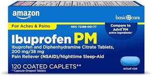 Amazon Basic Care Ibuprofen PM, Ibuprofen 200 mg and Diphenhydramine Citrate 38 mg Tablets, Pain Reliever and Nighttime Sleep-Aid, 120 Count (Packaging may vary)