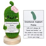 Handmade Emotional Support Pickled Cucumber Gift, Cute Knitting Cucumbe Doll with Positive Affirmation Card, Funny Pickle Stress Relief Squeeze Toys, Desk Decor Give to Friend