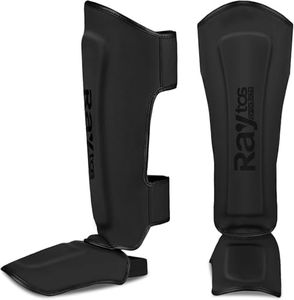 Raytos Muay Thai Shin Guards - MMA Kickboxing Leg Instep Protective Pads, Martial Art Sparring Gear for BJJ Karate Boxing Taekwondo Training, Men Adults Kids Children (Black&A, L)