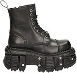 NEW ROCK Unisex TANK083-C1 Real Leather Combat Black Platform Biker Military Shoe Boots, Black, 11