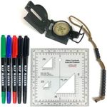 Land Nav Kit with Lensatic Compass, Protractor, Pace Counter & Map Markers