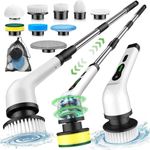 COFENDY Electric Spin Scrubber,Cleaning Brush Scrubber for Home, 400RPM/Mins-9 Replaceable Brush Heads-90Mins Work Time,Adjustable Size,2 Adjustable Speeds for Bathroom Shower (White)