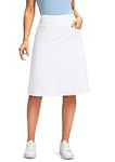 Viodia 25" Midi Skorts Skirts for Women with Zipper Pockets Stretchy High Waist Modest Knee Length Skort for Casual Summer, White, Medium