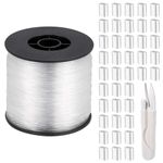 Zocipro Strong Clear Invisible Hanging Wire, 0.8mm 656 Feet Nylon Monofilament Fishing Wire with 120 Aluminum Crimping Sleeves & Scissors, Clear Fishing Line for Hanging Decorations, Crafts