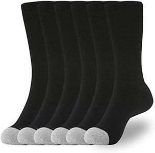 WANDER Men's Crew Socks for Boots 6-Packs Cotton Full Cushion Socks Men Black 12-15