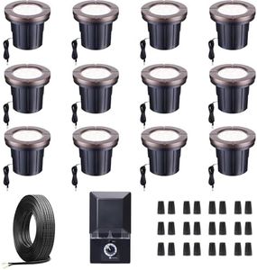 Varmtalys Ground Well Lights Kit, 12 Pack Landscape LED Low Voltage Inground Light and 200W Transformer and 250FT Cable and 40 Wire Connectors, Outdoor Waterproof IP67 Aluminum for Backyard Wall Lawn