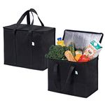 VENO 2 Pack Insulated Reusable Grocery Shopping Bag, Food Delivery, Cooler Bag, Heavy Duty, Large Size, Durable Handles, Dual Tab Zips, Lid, Stands Upright, Collapsible, Sustainable (Black, 2 Pack)