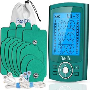 Belifu Dual Channel TENS EMS Unit with 12 Pads, 24 Modes Muscle Stimulator, Electronic Pulse Massager Muscle Massager for Pain Relief Therapy, Fastening Cable Ties, Dust-Proof Drawstring Storage Bag