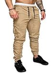 JMIERR Man Fashion Cargo Pants - Casual Cotton Tapered Stretch Twill Chino Athletic Joggers Sweatpants Drawstring Hiking Workout Trousers with Pockets for Men, US 36(L), A Khaki 3