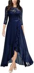 Miusol Women's Elegant Floral Lace Ruffle Bridesmaid Maxi Dress (Large, Navy Blue)