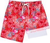 HOOGRIN Teen Boy Quick Dry Swim Trunks Swimming Shorts Beach Shorts for Boy Summer,Red Flamingo,14-16 Years