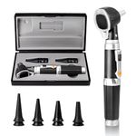 Scian Otoscope Ear Scope with Light, Fiber Optic Otoscopes with Hard Plastic Case, Pocket Ear Infection Detector for Kids,Elders,Dogs,Home Use (Black)