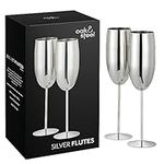 Oak & Steel - 2 Silver Stainless Steel Champagne Glasses, 280 ml - Shatterproof Champagne Glasses/Prosecco Glasses with Gift Box