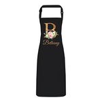 Personalised Floral Gold Initial and Name Apron with Adjustable Neck Strap - Full Colour Print (Black)