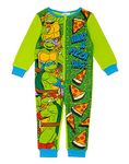 Teenage Mutant Ninja Turtles Boys Onesie | Kids Green & Blue All in One Sleepsuit Pyjamas | Want a Pizza This?! Bodysuit PJs | TMNT Nightwear Pyjama Loungewear Gift for Children