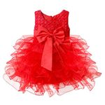 FEESHOW Baby Girls' Ruffle Flower Princess Wedding Birthday Party Dress Baptism Christening Gown, Red, 4T