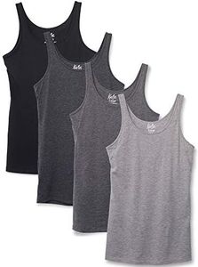 Kalon Women's 4-Pack Modern Busty Shelf Bra Cami Base Layer Camisole Tank Top (X-Large, Black/Greys)